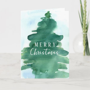 Merry Christmas Tree Winter Snow Watercolor Card