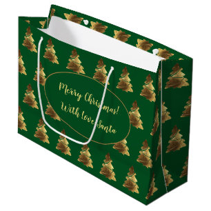 Merry Christmas Tree with Candles Elegant Gold Large Gift Bag