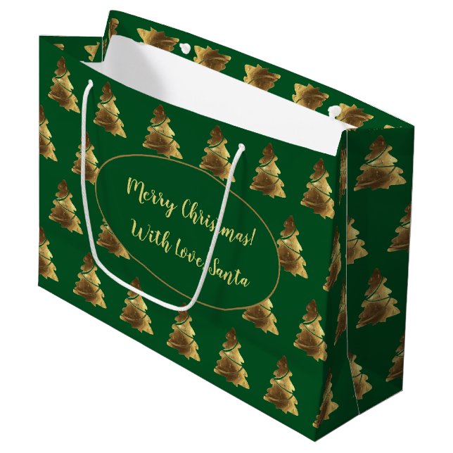 Merry Christmas Tree with Candles Elegant Gold Large Gift Bag (Front Angled)