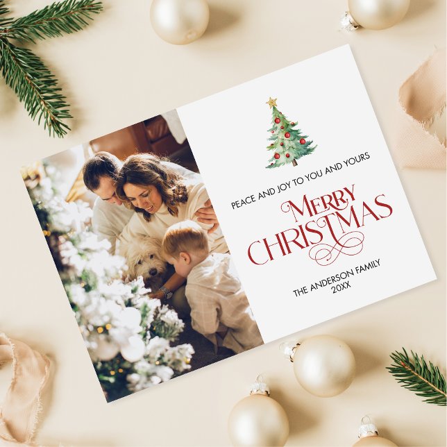 Merry Christmas Tree with Family Photo Holiday Card (Creator Uploaded)