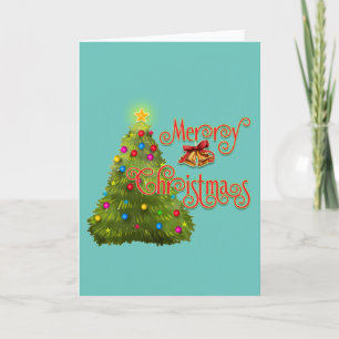 Merry Christmas Tree with Hanging Bells Custom Holiday Card