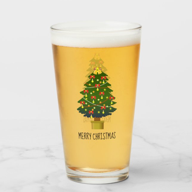 Merry Christmas Tree With Lights Glass (Front Filled)