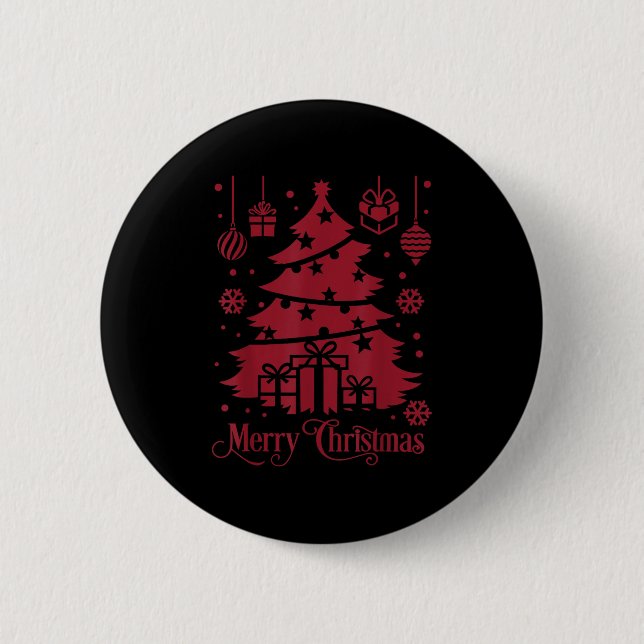 Merry Christmas Tree With Snowflakes Holiday Festi 2 Inch Round Button (Front)