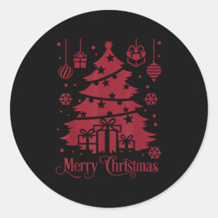 Merry Christmas Tree With Snowflakes Holiday Festi Classic Round Sticker