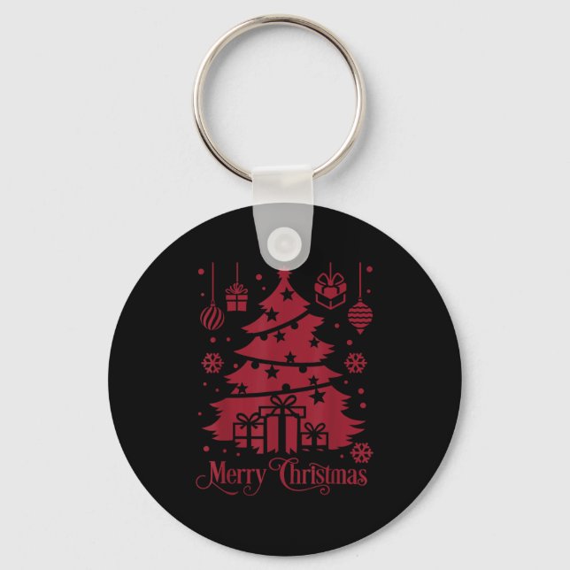 Merry Christmas Tree With Snowflakes Holiday Festi Keychain (Front)
