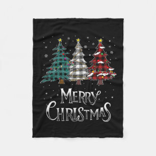 Merry Christmas Tree Xmas Buffalo Plaid Red White Fleece Blanket