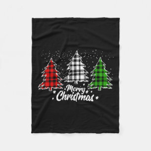 Merry Christmas Tree Xmas Buffalo Plaid Red White  Fleece Blanket