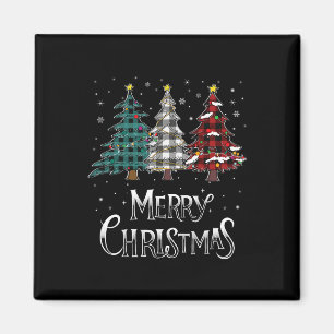 Merry Christmas Tree Xmas Buffalo Plaid Red White  Magnet