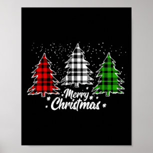 Merry Christmas Tree Xmas Buffalo Plaid Red White Poster