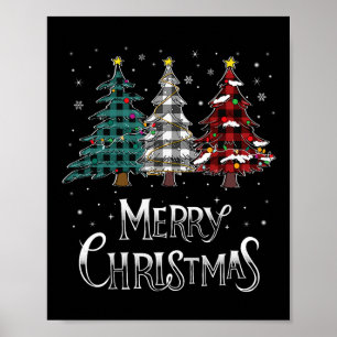 Merry Christmas Tree Xmas Buffalo Plaid Red White  Poster