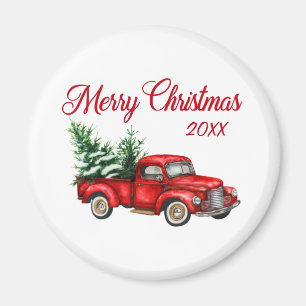 Merry Christmas Tree Year Vintage Red Truck Magnet