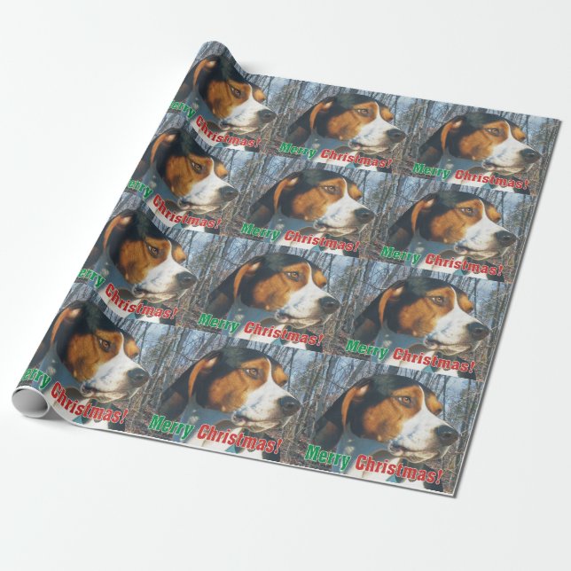 Merry Christmas Treeing Walker Coonhound Wrapping Paper (Unrolled)