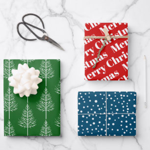 Merry Christmas, trees and polka dots holiday Wrapping Paper Sheet