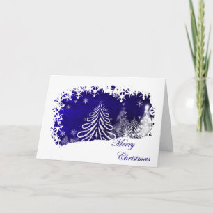 Merry Christmas Trees and Snow Flakes Holiday Card