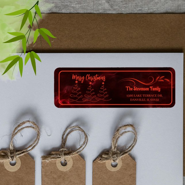 Merry Christmas Trees Burgundy Returned Address (Merry Christmas Trees Burgundy Returned Address Label)