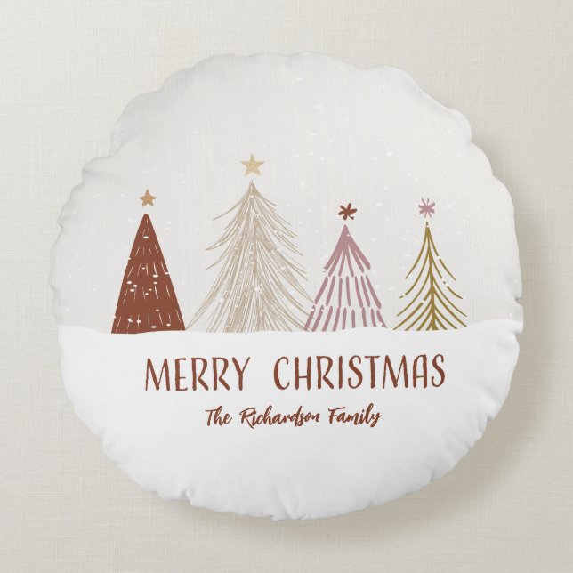 Merry Christmas Trees Holiday Custom Family Home Round Pillow (Front)