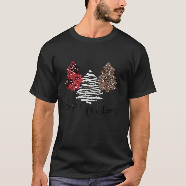 Merry Christmas Trees Leopard Buffalo Plaid For Wo T-Shirt (Front)