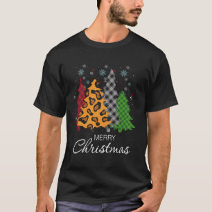 Merry Christmas Trees Leopard Red Plaid Xmas Costu T-Shirt