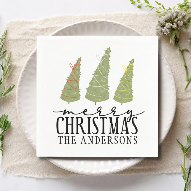 Merry Christmas Trees Modern Script Holidays Napkin (Creator Uploaded)
