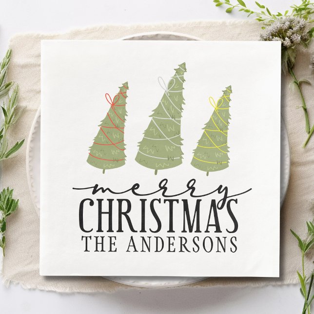 Merry Christmas Trees Modern Script Holidays Napkin (Creator Uploaded)