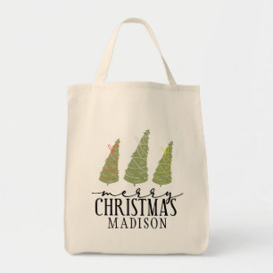 Merry Christmas Trees Modern Script Holidays Tote Bag