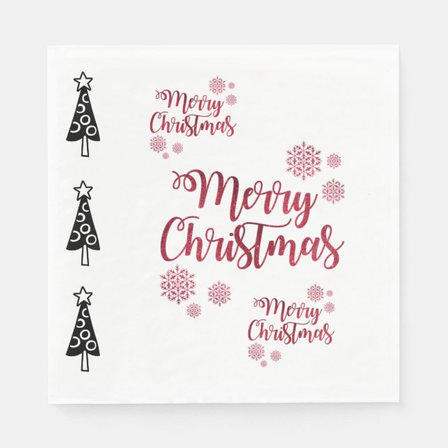 Merry Christmas Trees Paper Napkins, Black Trees Napkin (Front)
