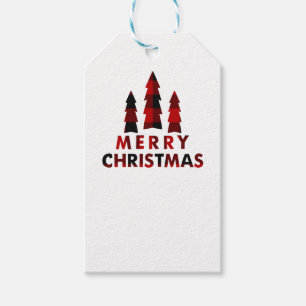Merry Christmas Trees Plaid Holiday Gift Exchange Tags