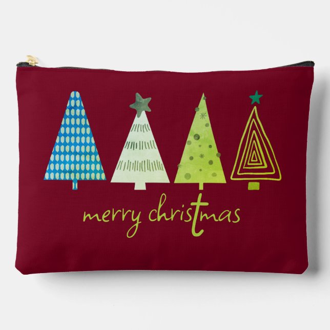 Merry Christmas Trees Red Accessory Pouch (Front)