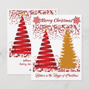 Merry Christmas Trees Red and Golden Shine Holiday Card