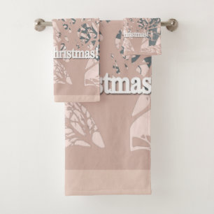 Merry Christmas trees silhouette in blush pink bei Bath Towel Set