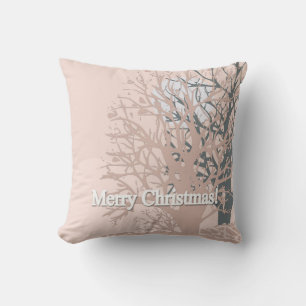 Merry Christmas trees silhouette in blush pink bei Throw Pillow
