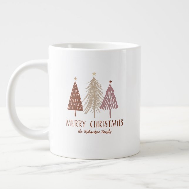 Merry Christmas Trees Snow Holiday Elegant Custom Large Coffee Mug (Left)