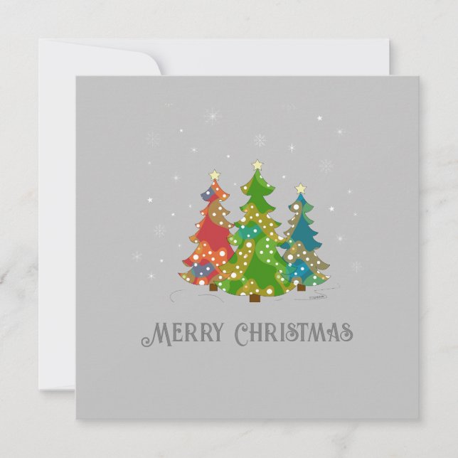 Merry Christmas Trees Snowflakes Modern Grey (Front)