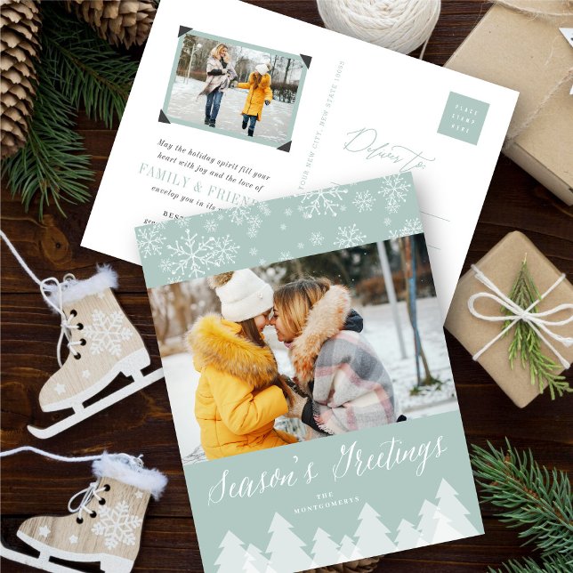 Merry Christmas Trees Snowflakes Winter Wonderland Holiday Postcard (Creator Uploaded)