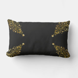 Merry Christmas Trees Stars Black Gold Shiny Chic Outdoor Pillow