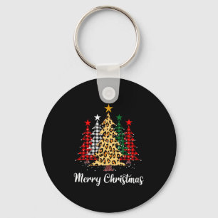 Merry Christmas Trees With Buffalo Plaid &amp; Leo Keychain