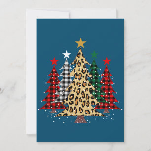 Merry Christmas Trees with Buffalo Plaid & Leopard Invitation