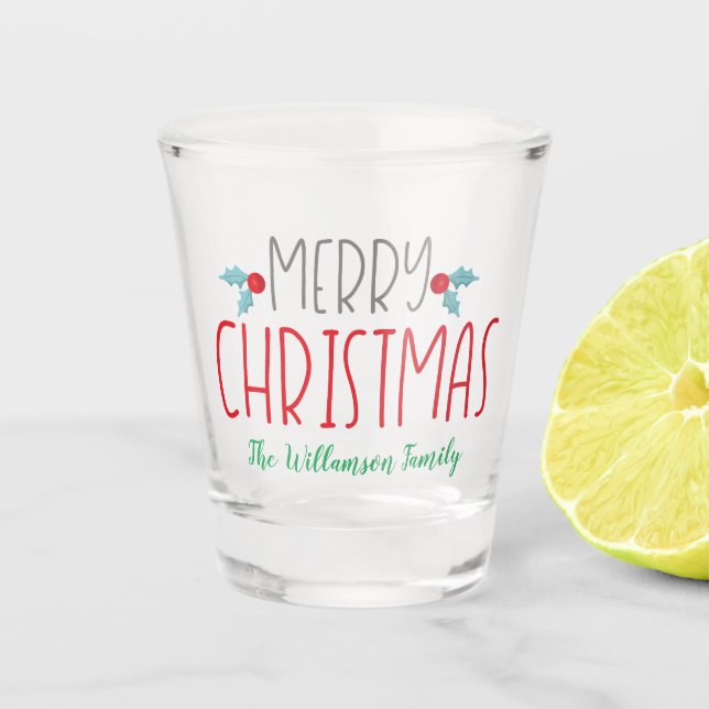 Merry Christmas Trendy and Colourful Shot Glass (Front)