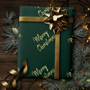 Merry Christmas   Trendy Green and Gold Modern Wrapping Paper