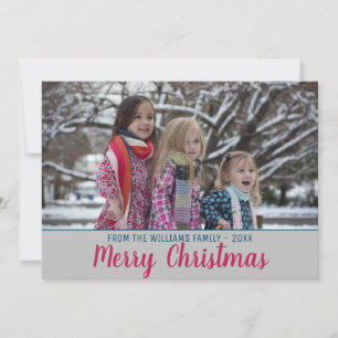 Merry Christmas Trendy Pink Brush Script Photo Holiday Card