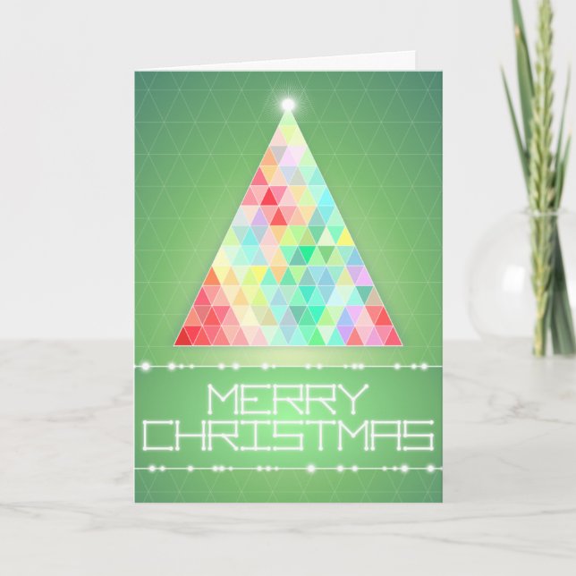 Merry Christmas Triangle Tree Sparkle Geometric Holiday Card (Front)