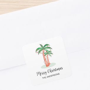 Merry Christmas Tropical Palm Tree Square Sticker