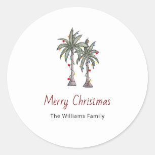 Merry Christmas Tropical Palm Trees Beach Classic Round Sticker