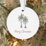 Merry Christmas Tropical Palm Trees Beach  Ornament<br><div class="desc">Merry Christmas beach holiday ornament,  with a decorated palm trees and string lights illustration. With customizable typography lettering,  you add your own information. A tropical addition to your holiday Christmas Tree.</div>