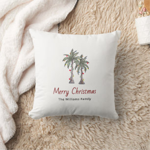 Merry Christmas Tropical Palm Trees Beach Throw Pillow