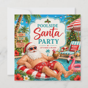 Merry Christmas Tropical Santa Summer Pool Party Holiday Card