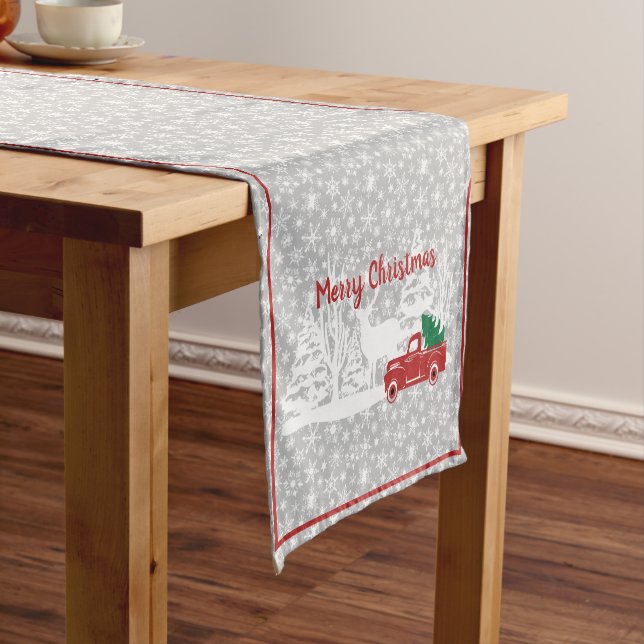 Merry Christmas truck and deer Medium Table Runner (In Situ)