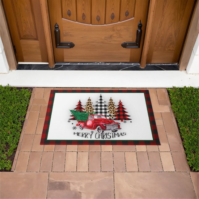 Merry Christmas truck and trees Doormat (Outdoor)