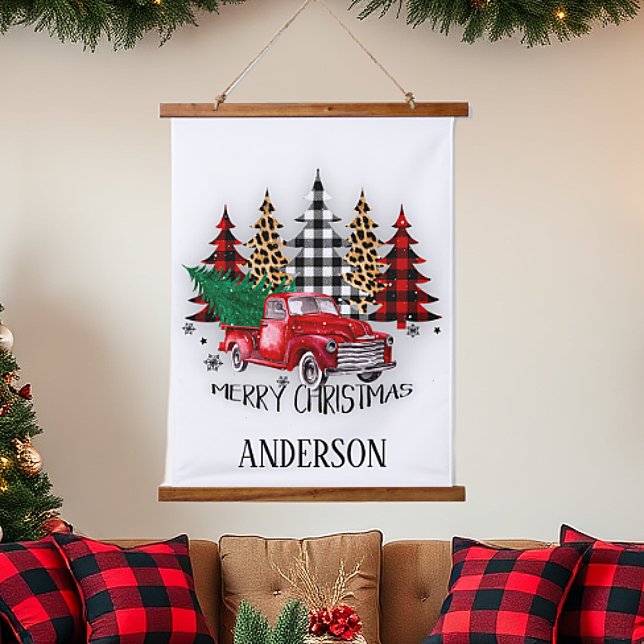 Merry Christmas truck and trees personalized Hanging Tapestry (Creator Uploaded)