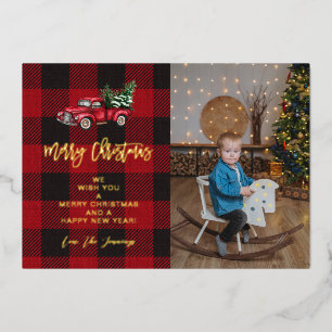Merry Christmas Truck & Buffalo Check Photo V